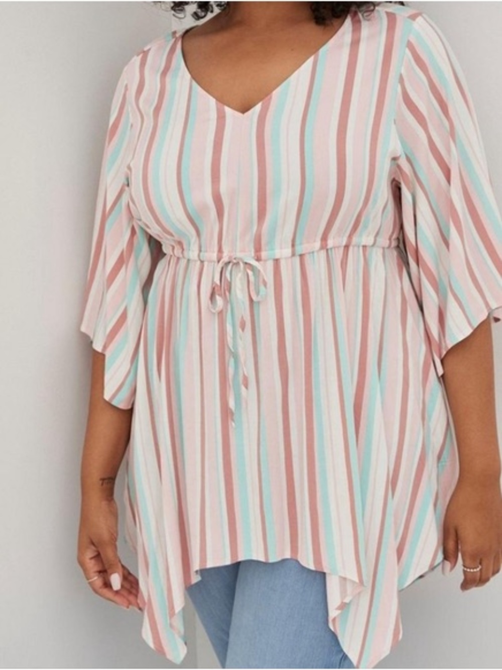 torrid Pink Multi-Striped V-Neck Drawstring Tunic